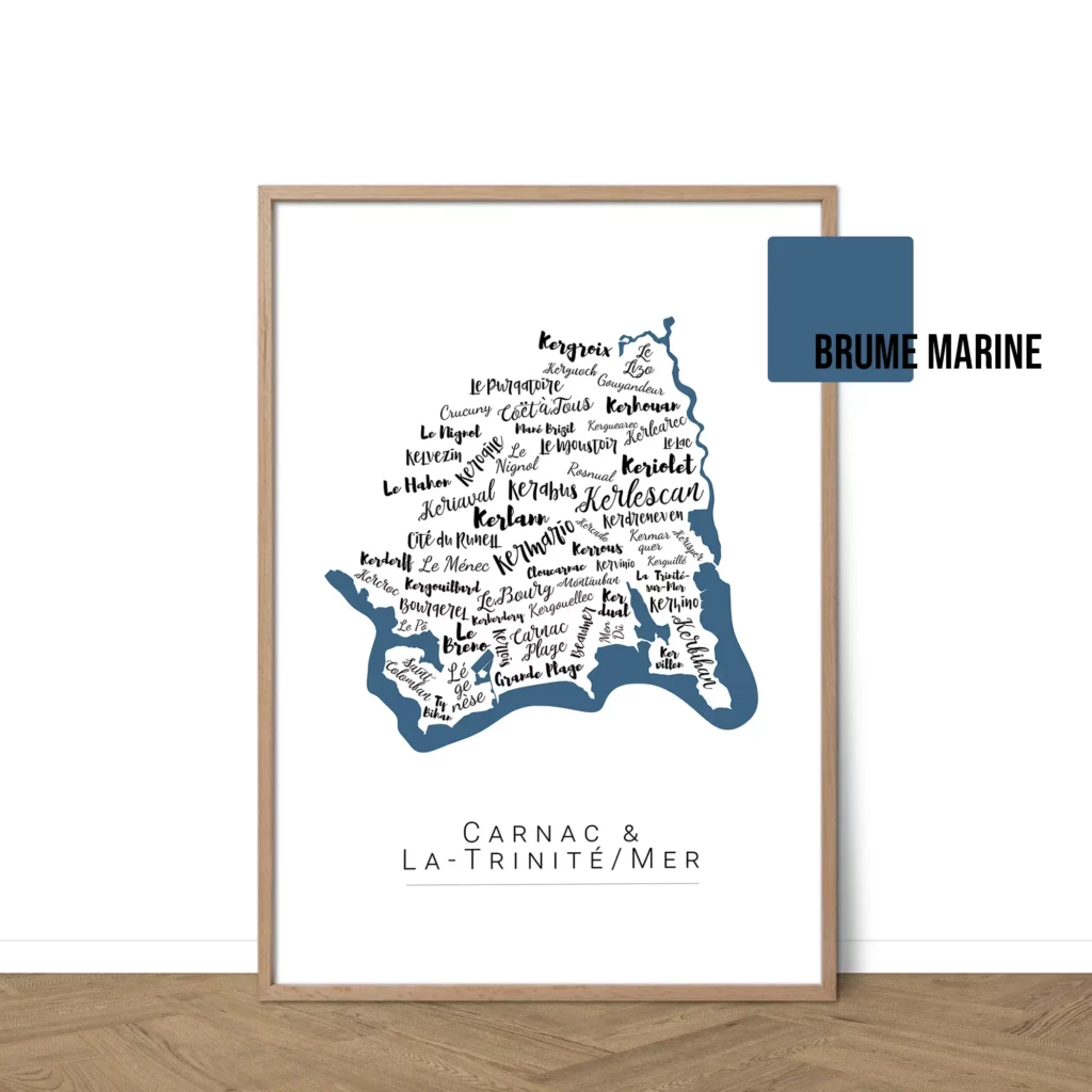 Affiche Carnac et la Trinité-sur-Mer avec les noms des hameaux personnalisable - Affichéo