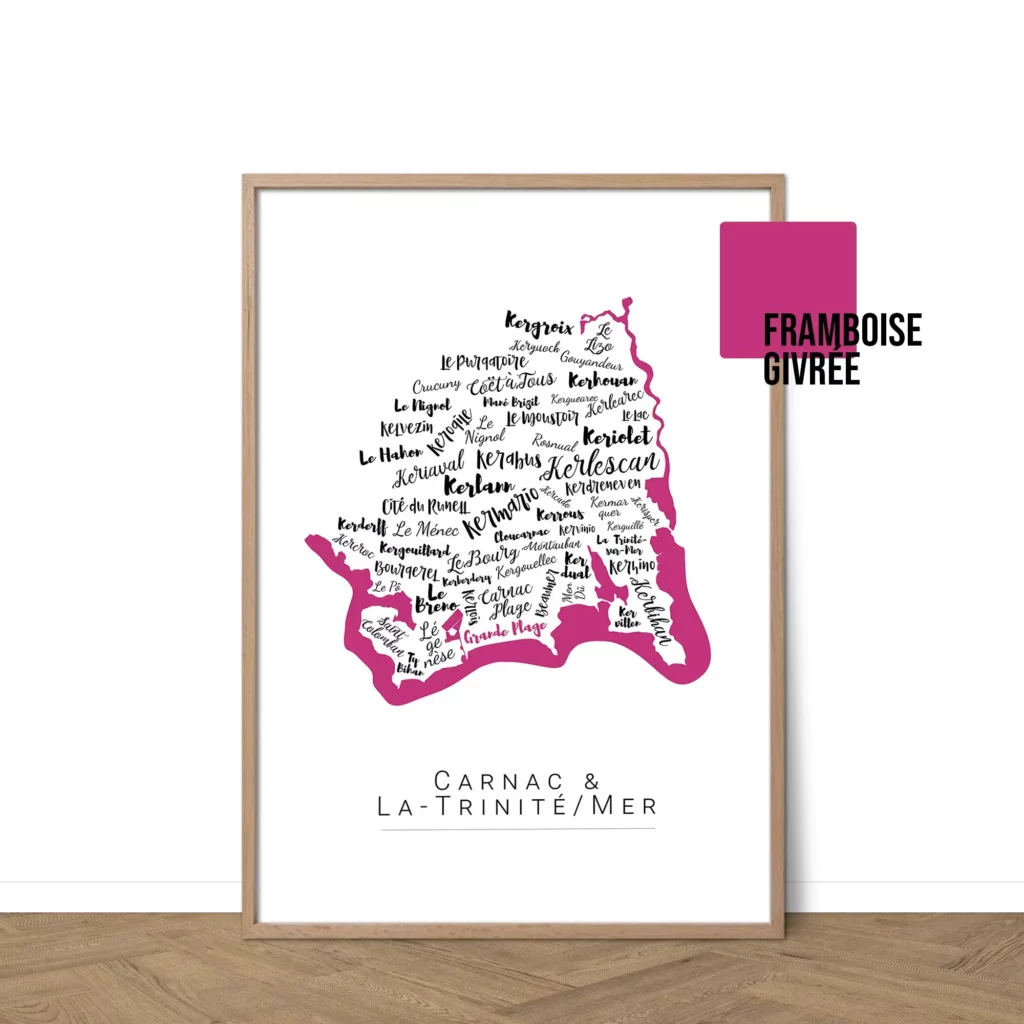 Affiche Carnac et la Trinité-sur-Mer avec les noms des hameaux personnalisable - Affichéo