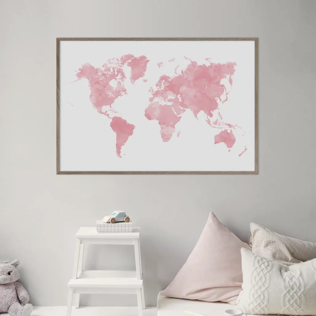Affiche carte du monde minimaliste décoration chambre bébé