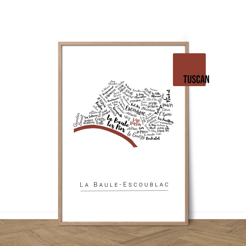 Affiche de La Baule-Escoublac avec les noms des quartiers personnalisable - Affichéo