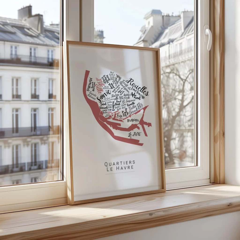 Affiche Le Havre avec les noms des villes personnalisable - Affichéo