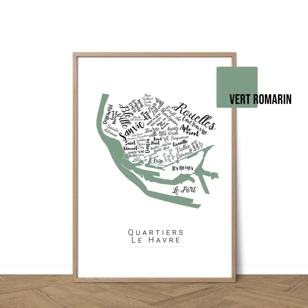 Affiche Le Havre avec les noms des villes personnalisable - Affichéo