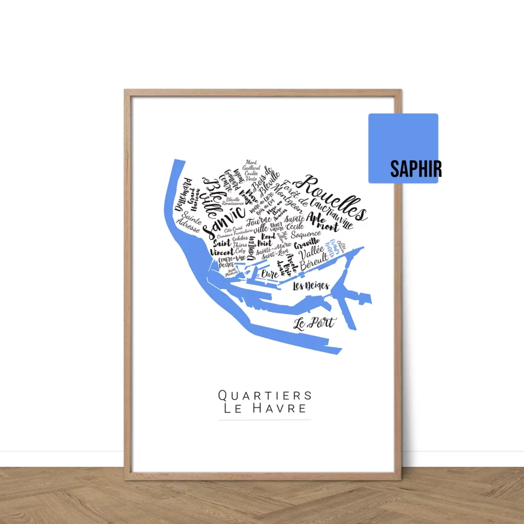 Affiche Le Havre avec les noms des villes personnalisable - Affichéo