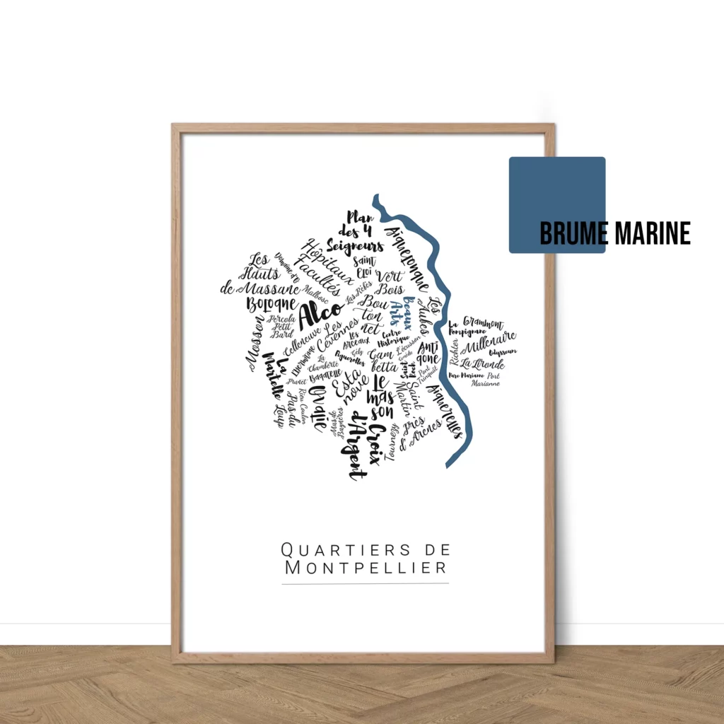 Affiche de Montpellier avec les noms des villes personnalisable - Affichéo