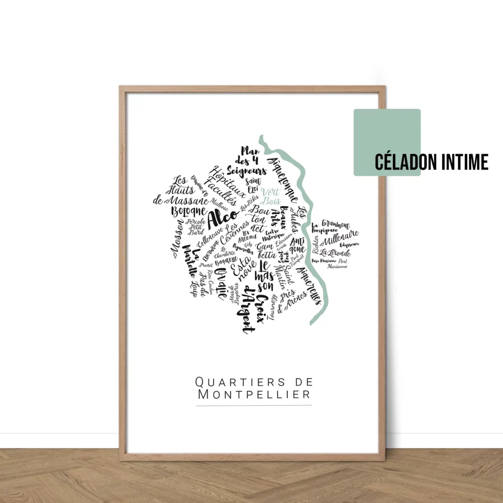 Affiche de Montpellier avec les noms des villes personnalisable - Affichéo