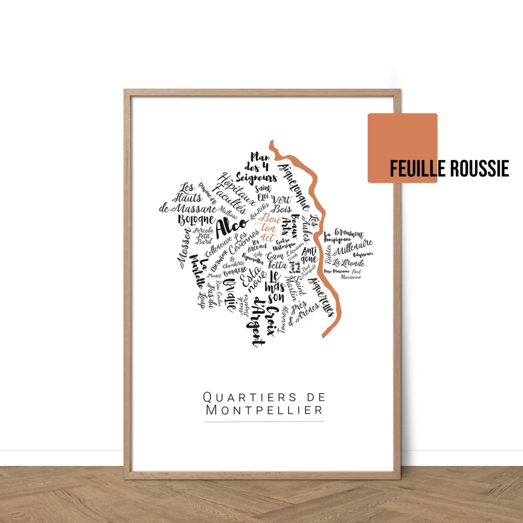 Affiche de Montpellier avec les noms des villes personnalisable - Affichéo