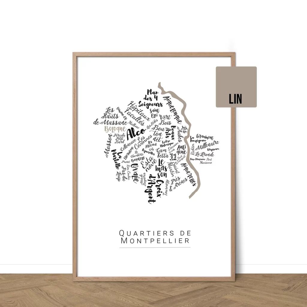 Affiche de Montpellier avec les noms des villes personnalisable - Affichéo