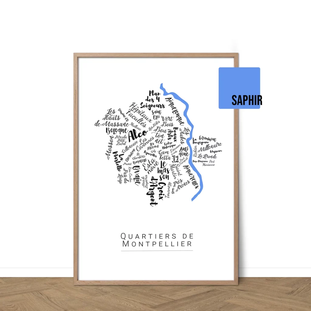 Affiche de Montpellier avec les noms des villes personnalisable - Affichéo
