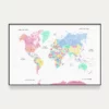 Carte du monde colorée design sur mur blanc - Affichéo