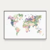 Carte du monde minimaliste bohème sur un mur blanc - Affichéo