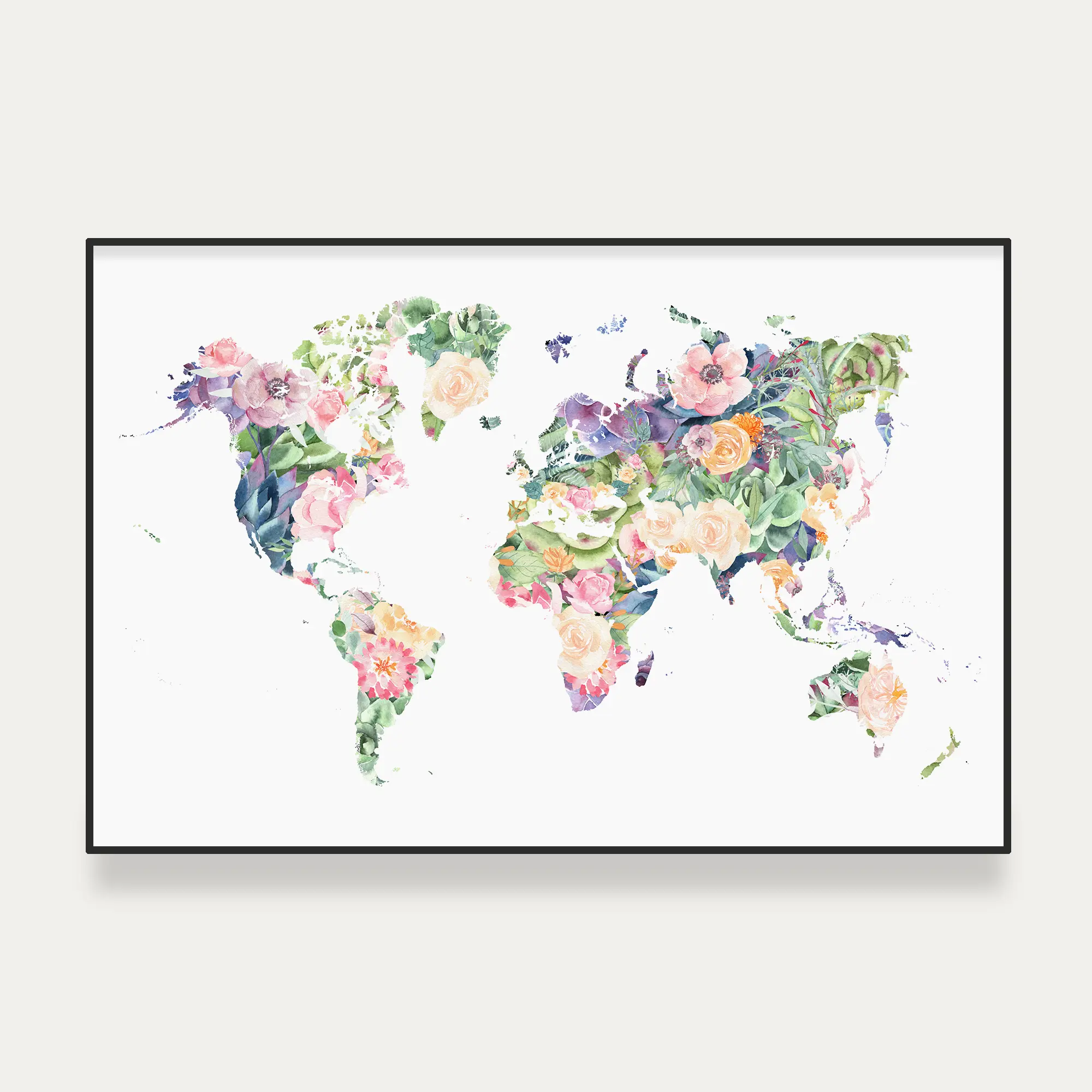 Carte du monde minimaliste bohème sur un mur blanc - Affichéo