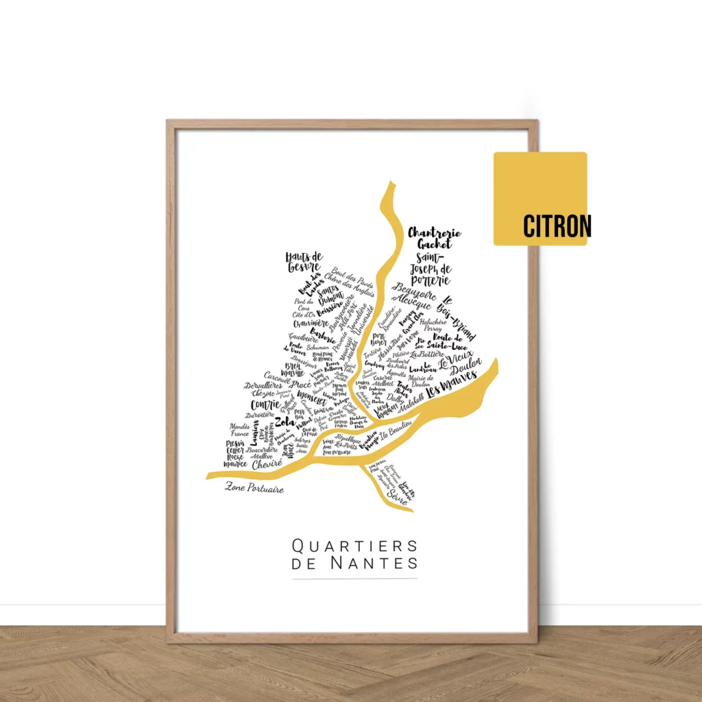 Affiche de Nantes avec les noms des villes personnalisable - Affichéo