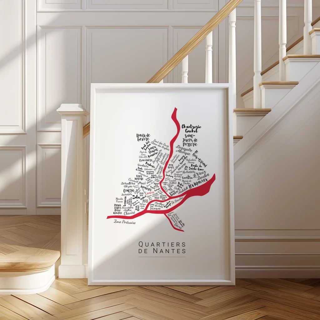 Affiche de Nantes avec les noms des villes personnalisable - Affichéo
