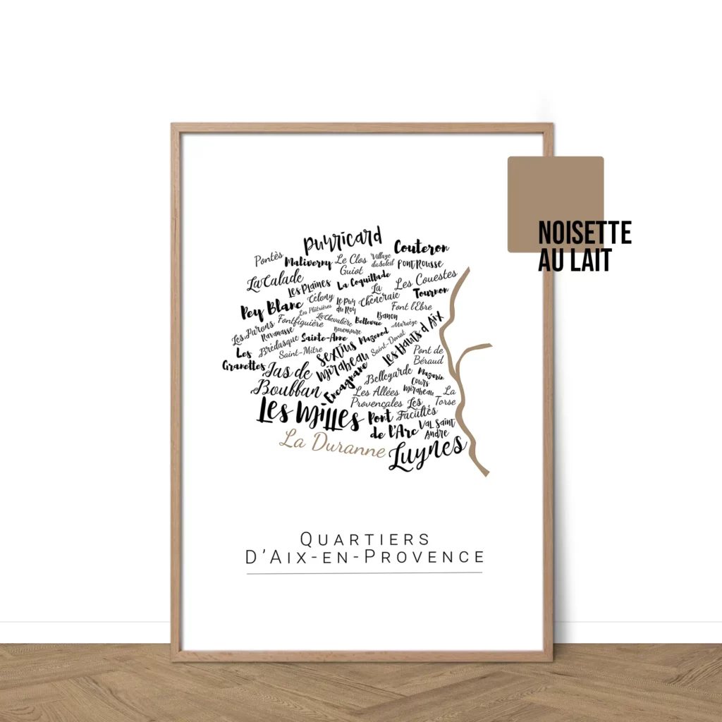 Affiche Aix-en-Provence avec les noms des quartiers à personnaliser - Affichéo