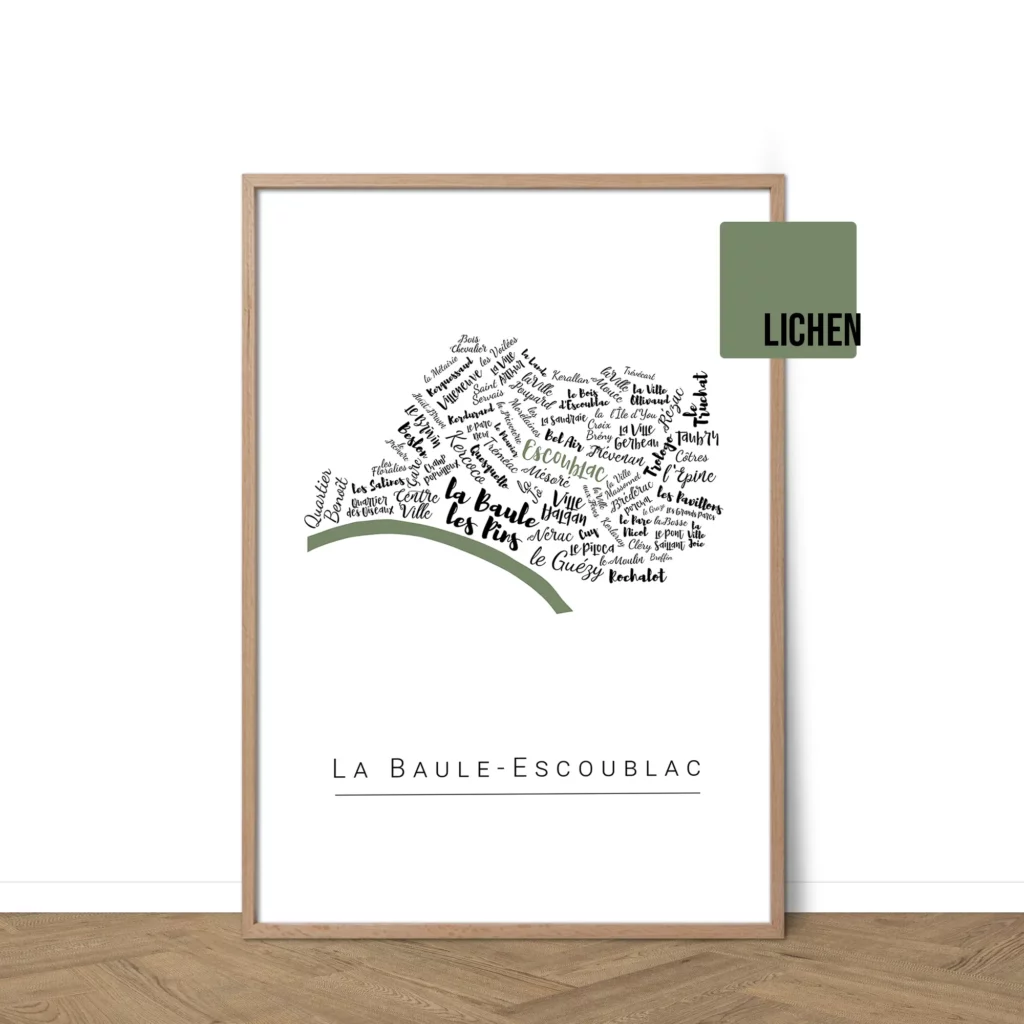 Affiche de La Baule-Escoublac avec les noms des quartiers personnalisable - Affichéo
