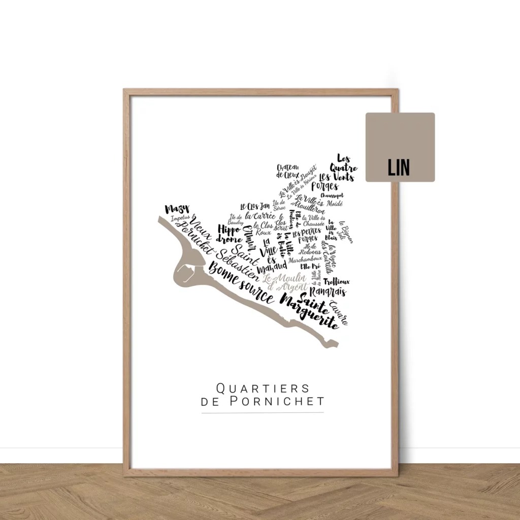 Affiche de Pornichet avec les noms des villes personnalisable - Affichéo