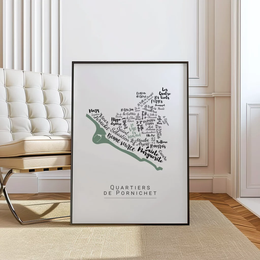 Affiche de Pornichet avec les noms des villes personnalisable - Affichéo