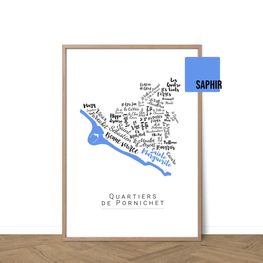 Affiche de Pornichet avec les noms des villes personnalisable - Affichéo