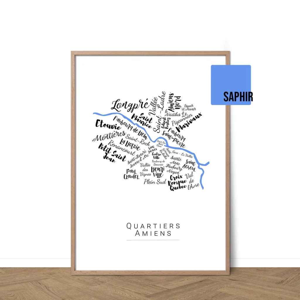 Affiche Amiens avec les noms des quartiers personnalisable - Affichéo