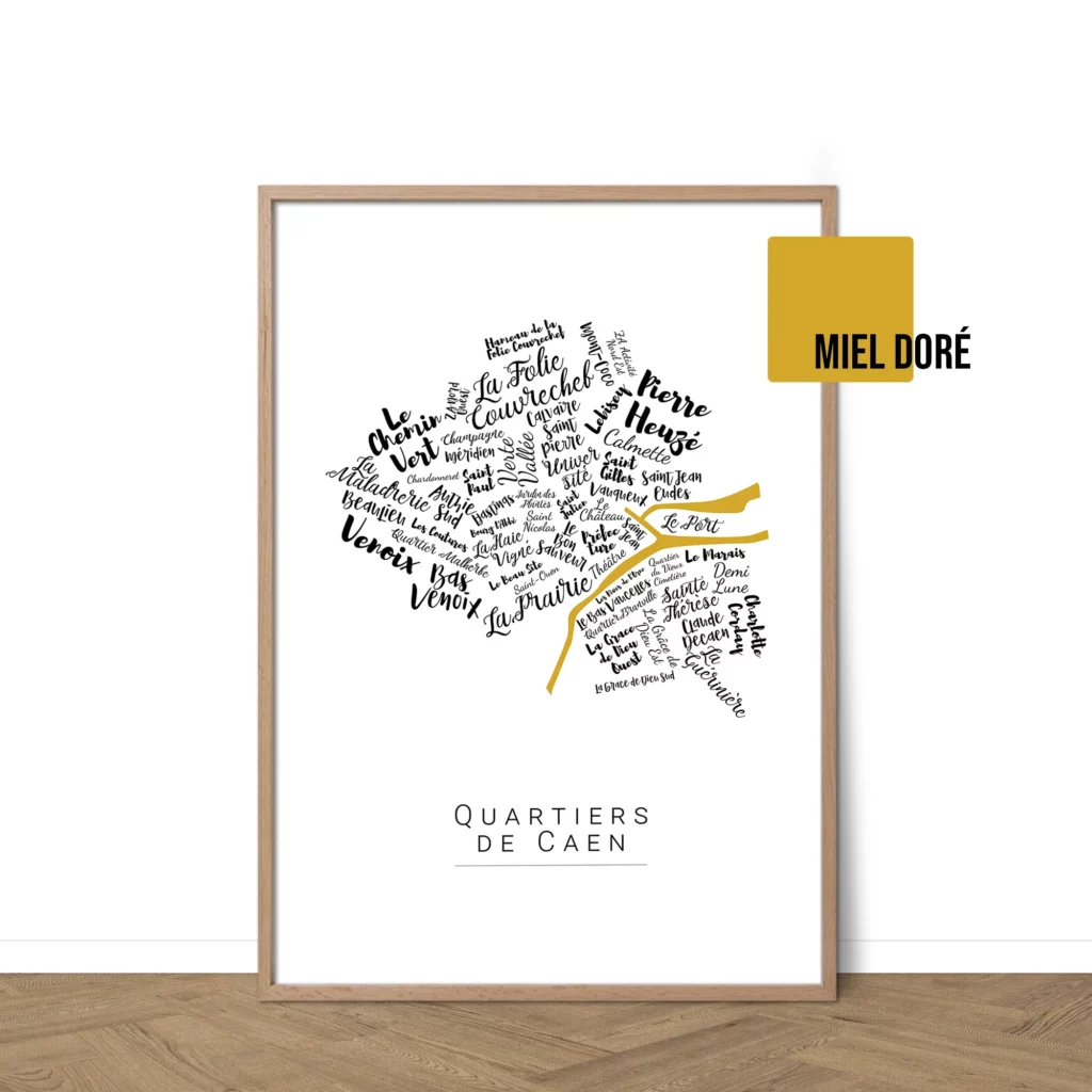 Affiche de Caen avec les noms des quartiers personnalisable - Affichéo