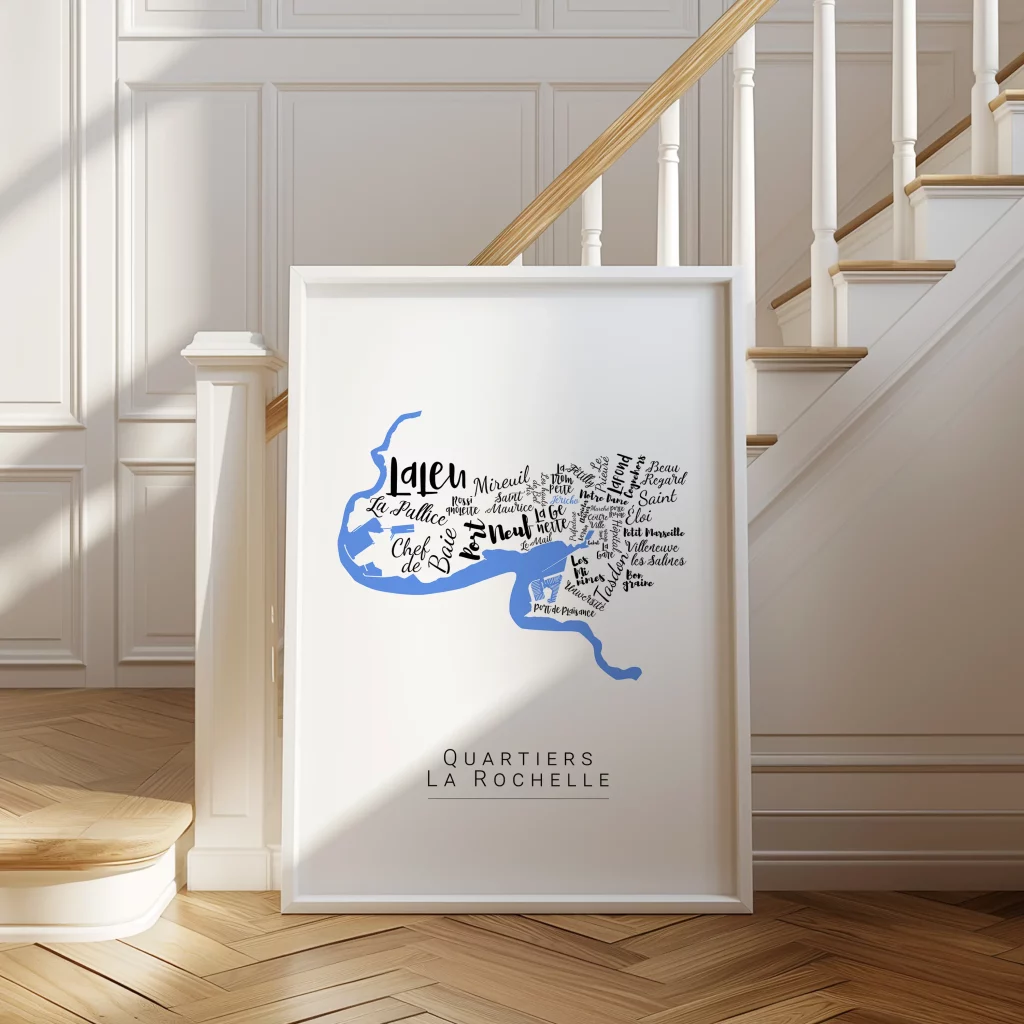 Affiche de La Rochelle avec les noms des villes personnalisable - Affichéo