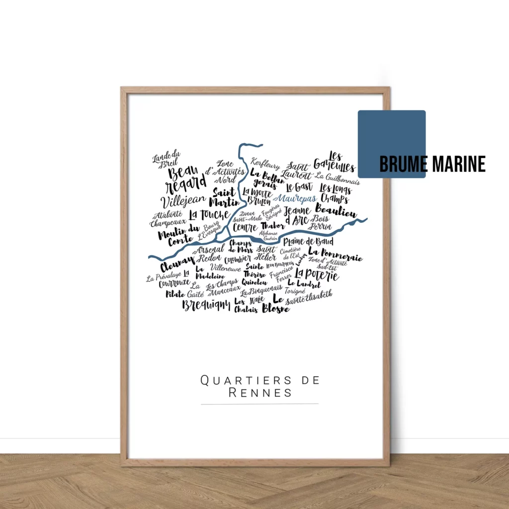 Affiche de Rennes avec les noms des quartiers personnalisable - Affichéo
