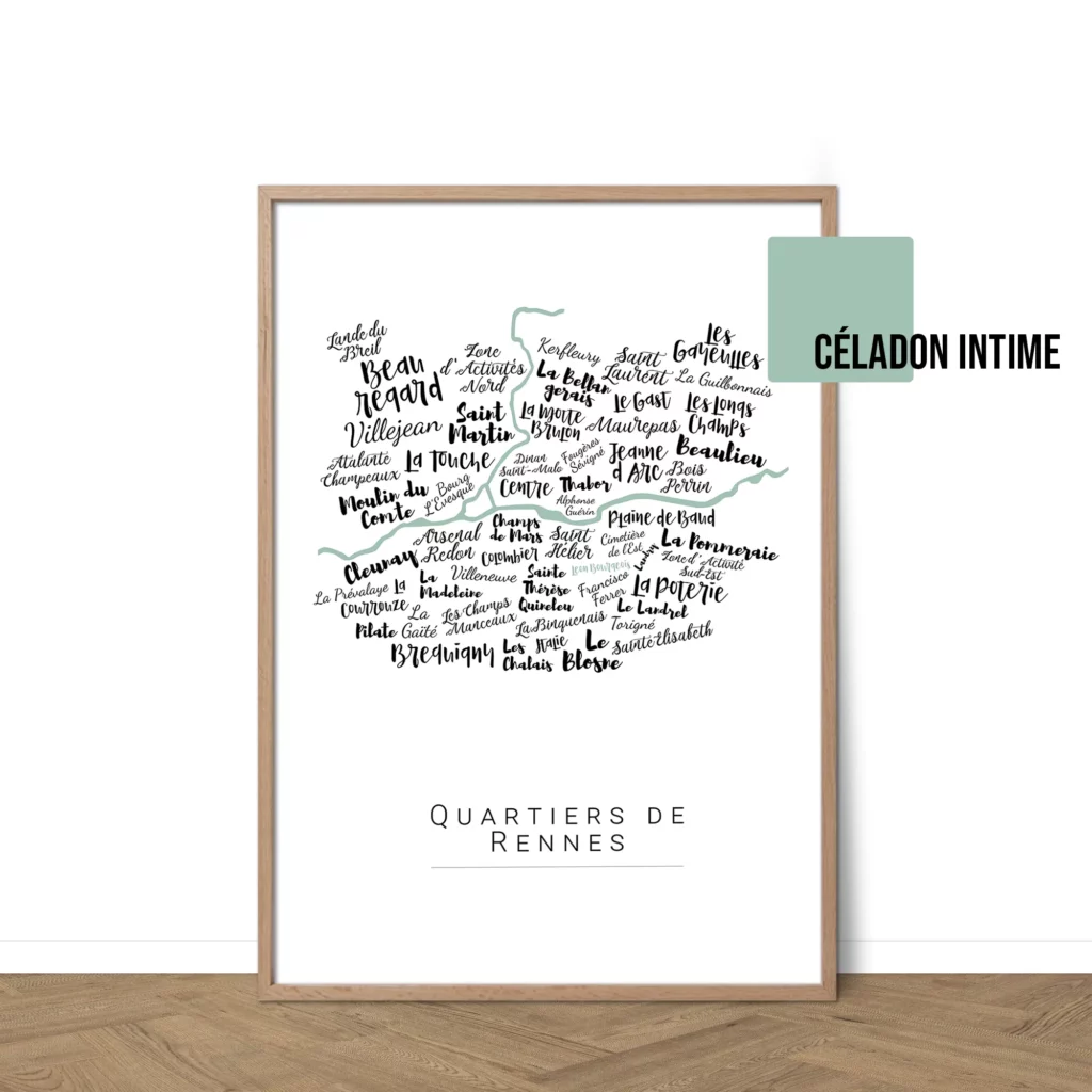 Affiche de Rennes avec les noms des quartiers personnalisable - Affichéo