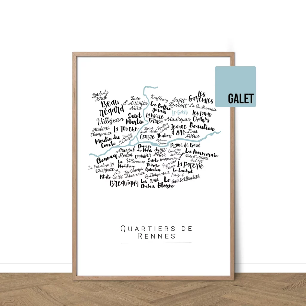 Affiche de Rennes avec les noms des quartiers personnalisable - Affichéo