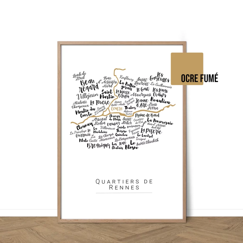 Affiche de Rennes avec les noms des quartiers personnalisable - Affichéo