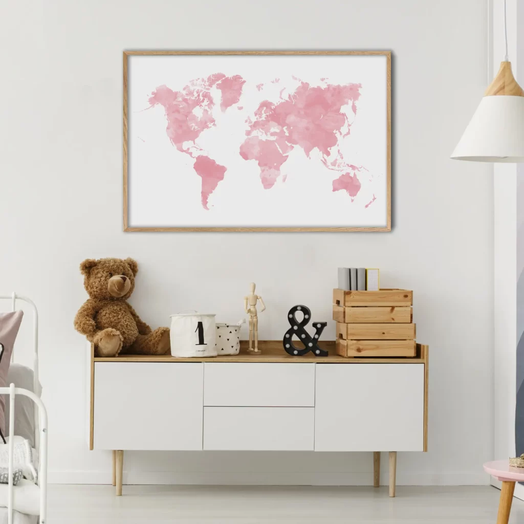 Affiche carte du monde minimaliste décoration chambre bébé