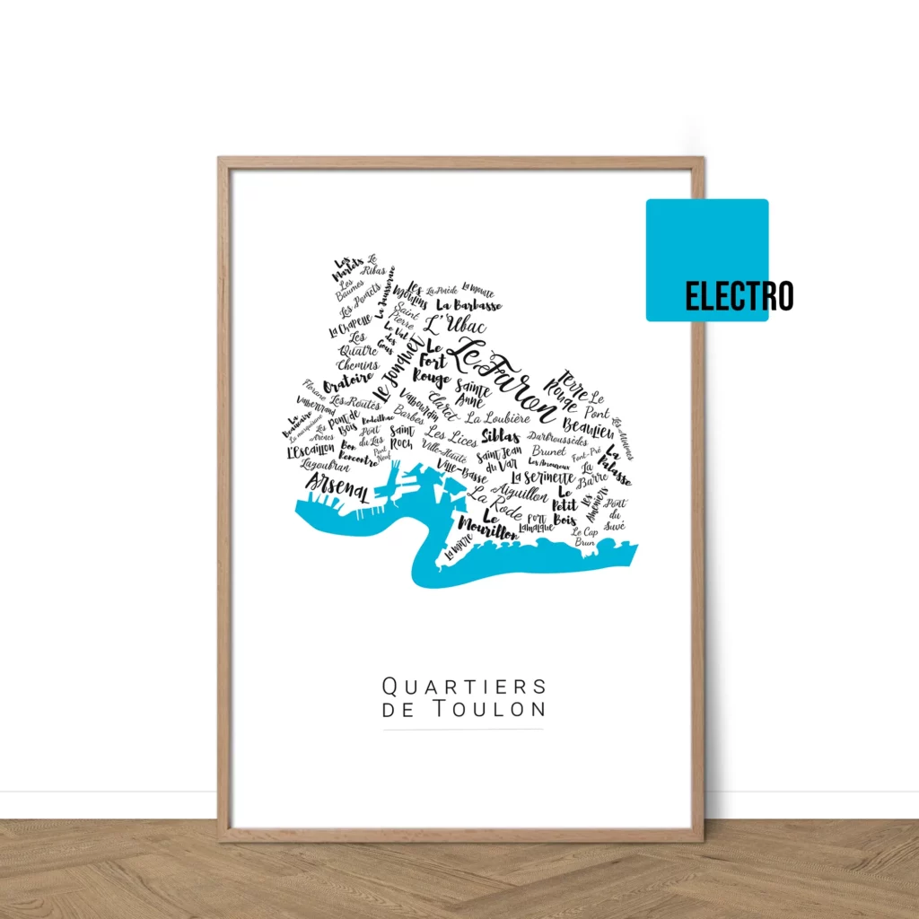Affiche de Toulon avec les noms des quartiers personnalisable - Affichéo