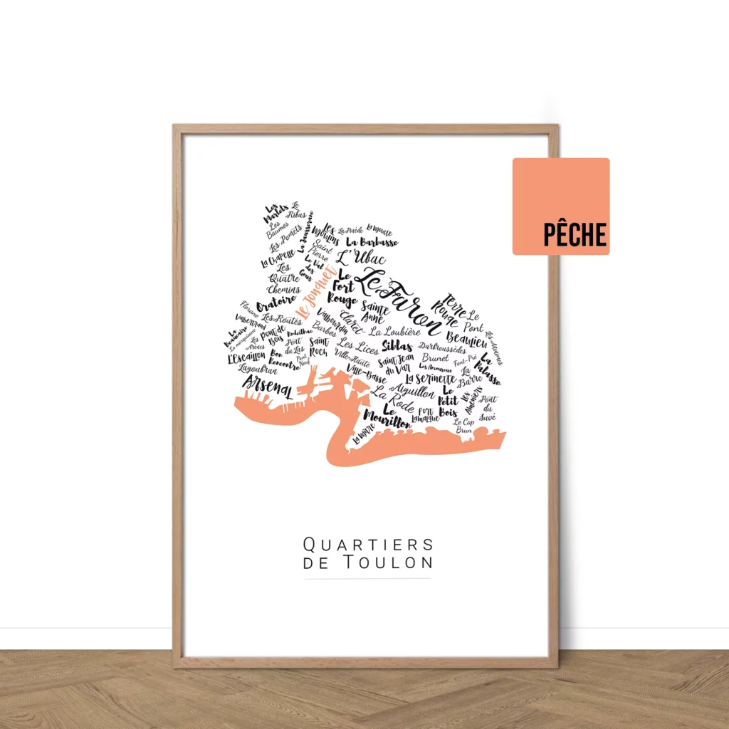 Affiche de Toulon avec les noms des quartiers personnalisable - Affichéo