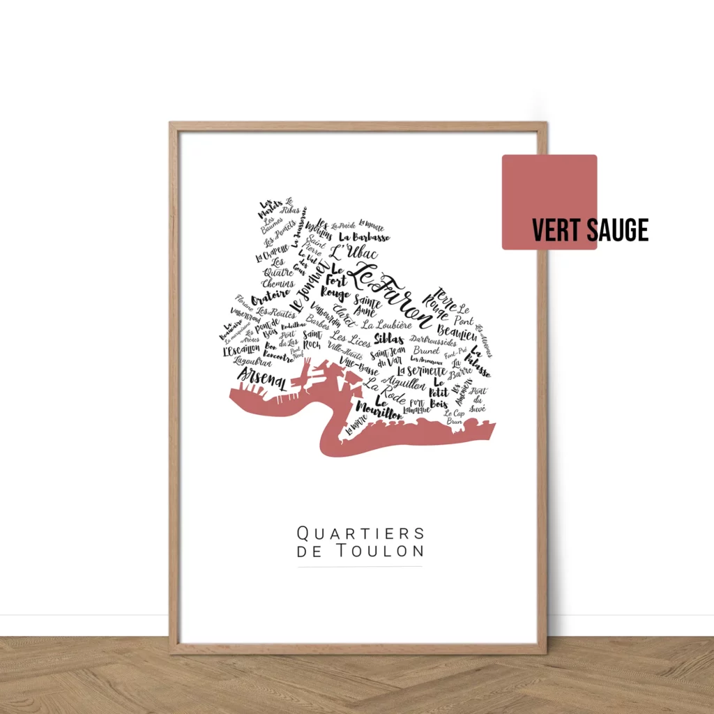 Affiche de Toulon avec les noms des quartiers personnalisable - Affichéo
