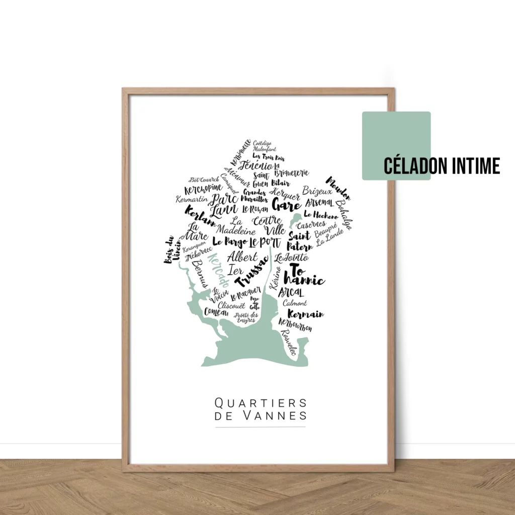 Affiche de Vannes avec les noms des quartiers personnalisable - Affichéo