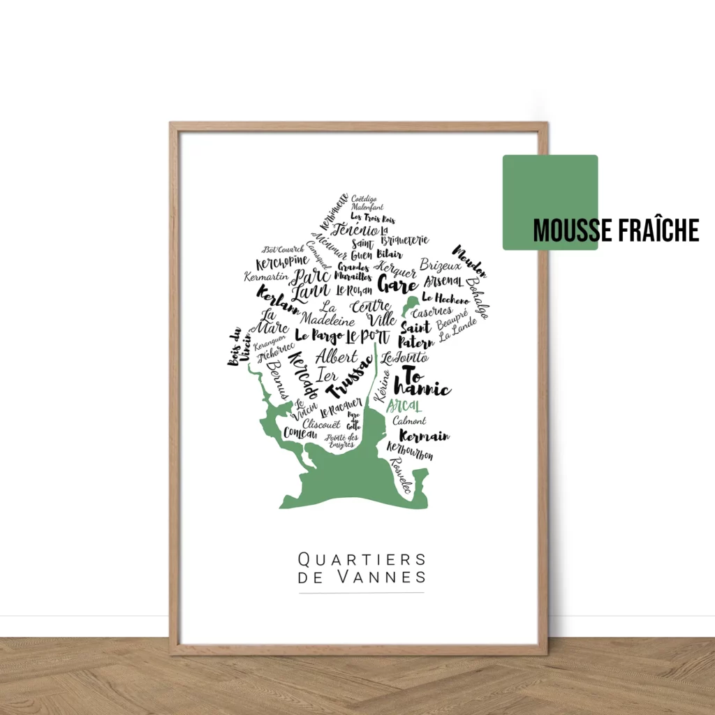 Affiche de Vannes avec les noms des quartiers personnalisable - Affichéo