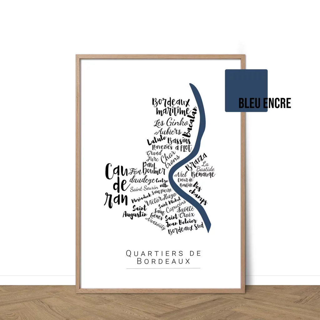 Affiche Bordeaux avec les noms des quartiers personnalisable - Affichéo
