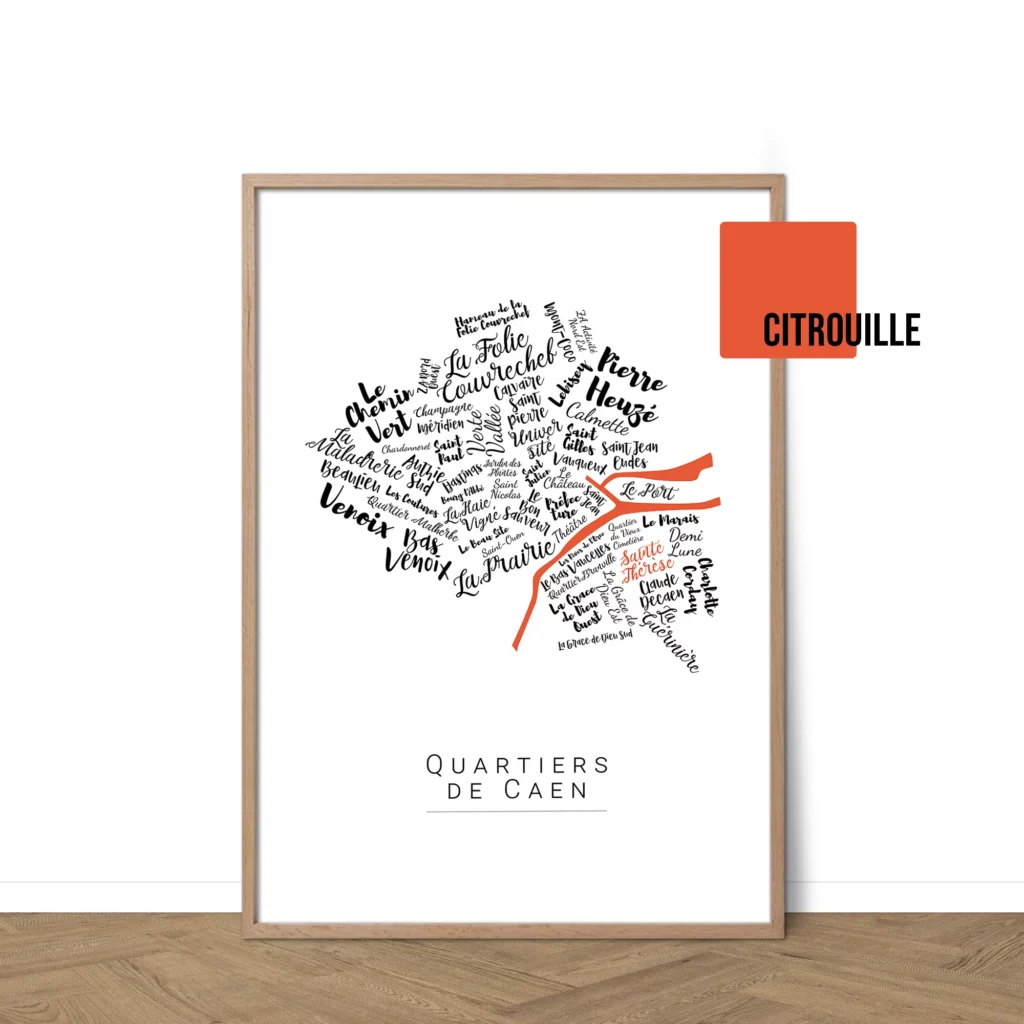 Affiche de Caen avec les noms des quartiers personnalisable - Affichéo