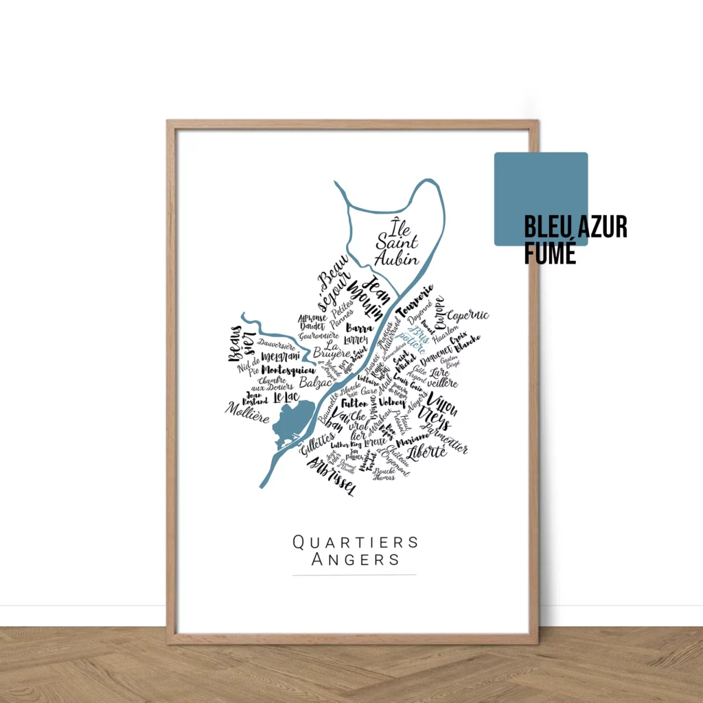 Affiche Angers avec les noms des quartiers personnalisable - Affichéo