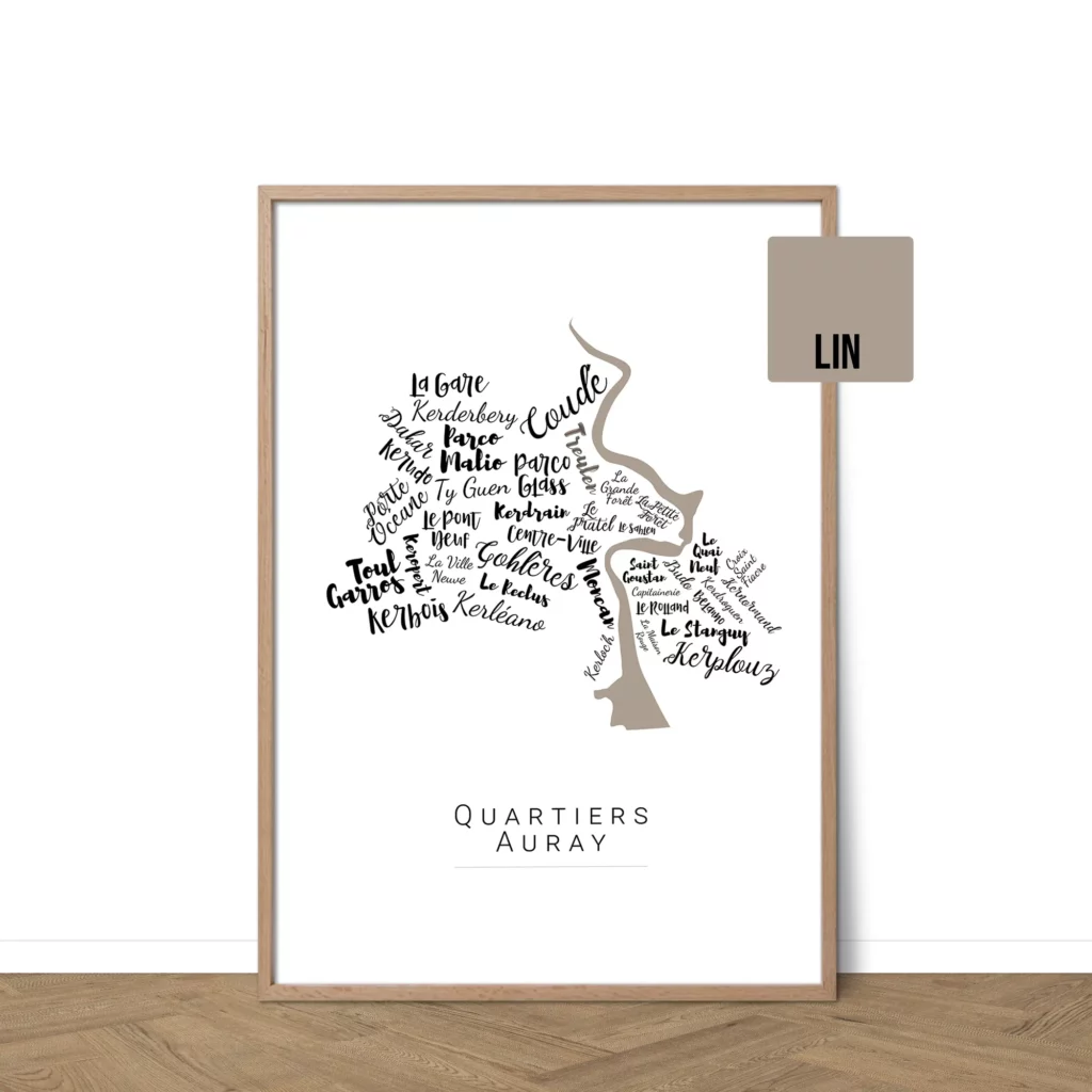 Affiche Auray avec les noms des quartiers personnalisable - Affichéo