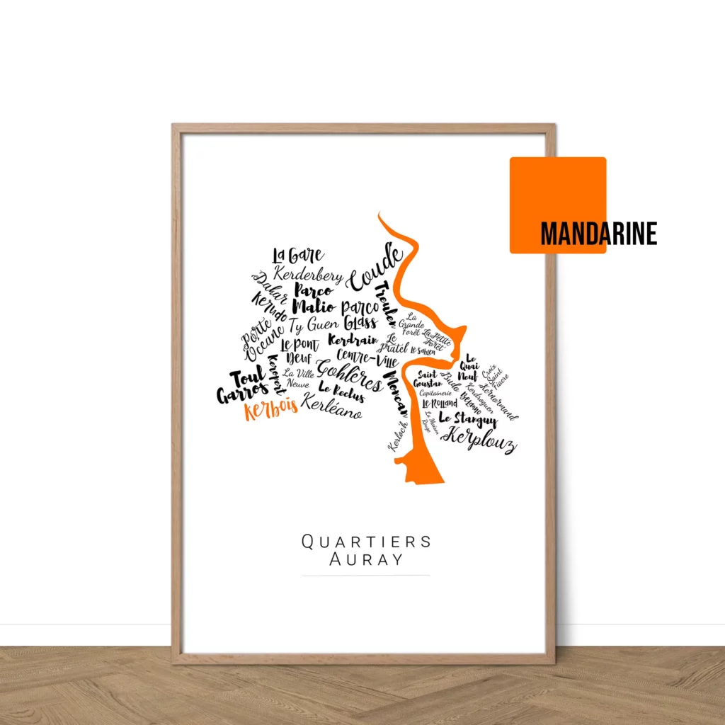 Affiche Auray avec les noms des quartiers personnalisable - Affichéo