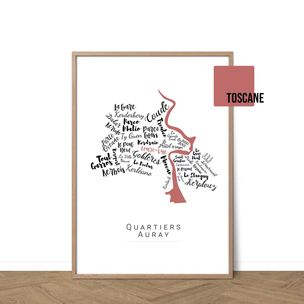 Affiche Auray avec les noms des quartiers personnalisable - Affichéo