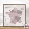 Carte de France des départements camaieu de rose aquarelle