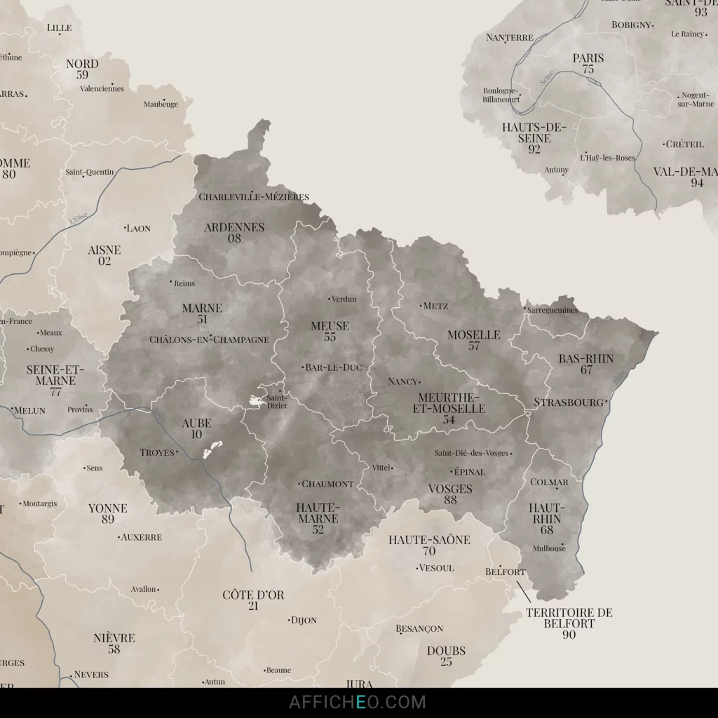 Carte de France des départements beige aquarelle