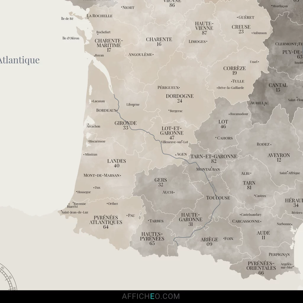 Carte de France des départements beige aquarelle