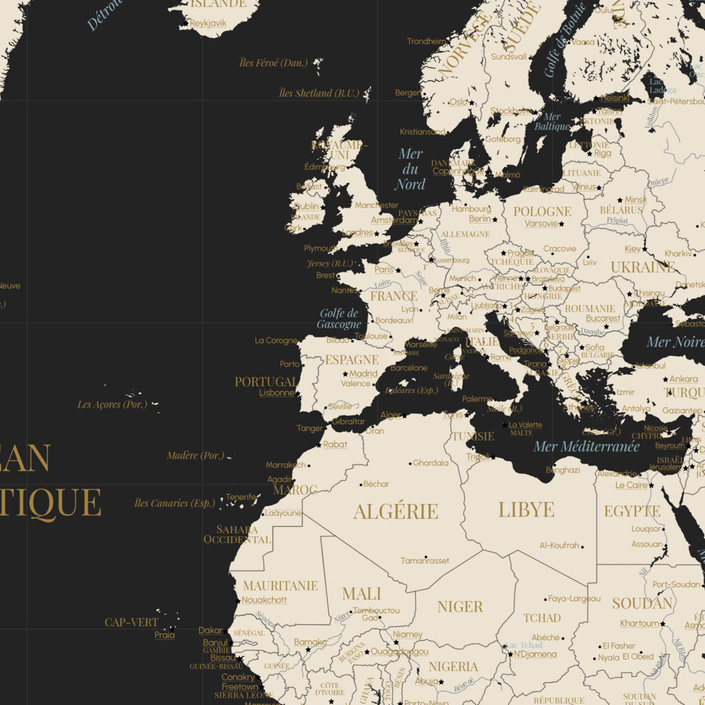 Carte du monde murale - Zoom sur l'Europe