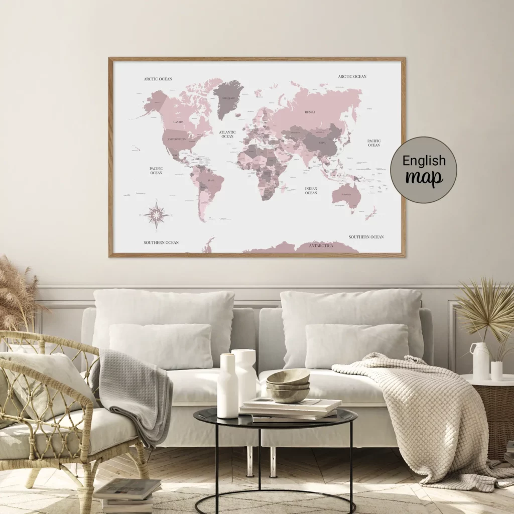 World map in a living room