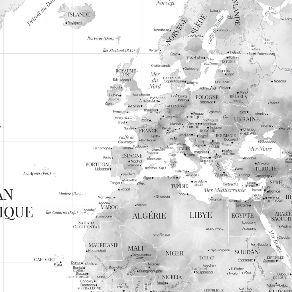 Carte du monde - Zoom sur l'Europe