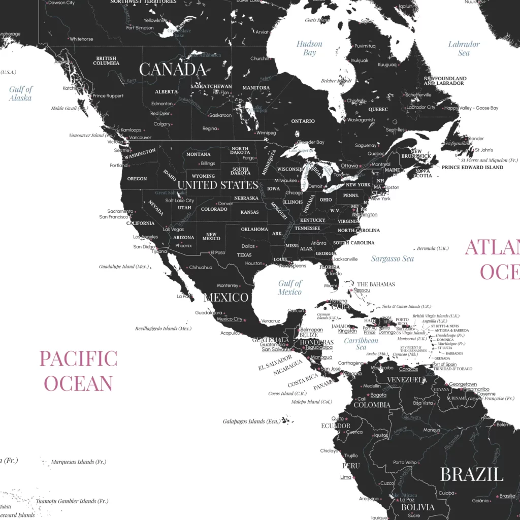 Carte du monde - Zoom sur l'Amérique