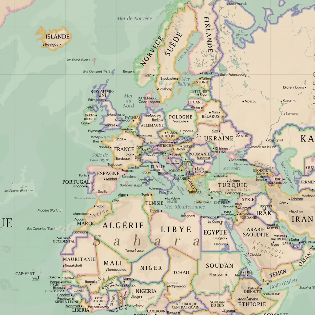 Carte du monde - Zoom sur l'Europe