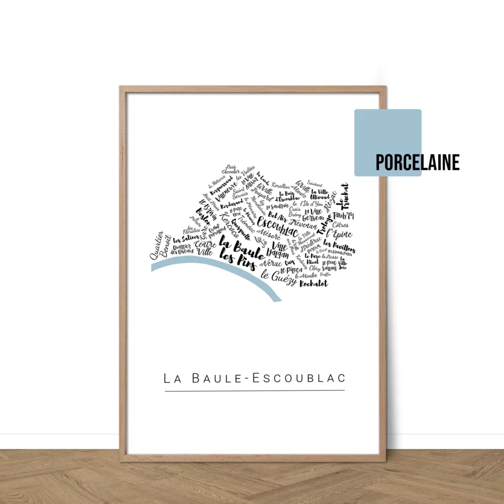 Affiche de La Baule-Escoublac avec les noms des quartiers personnalisable - Affichéo